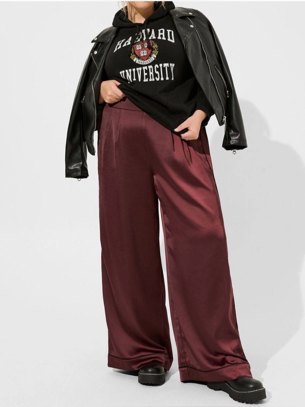 Torrid Wide-Leg Satin Pants in Deep Wine